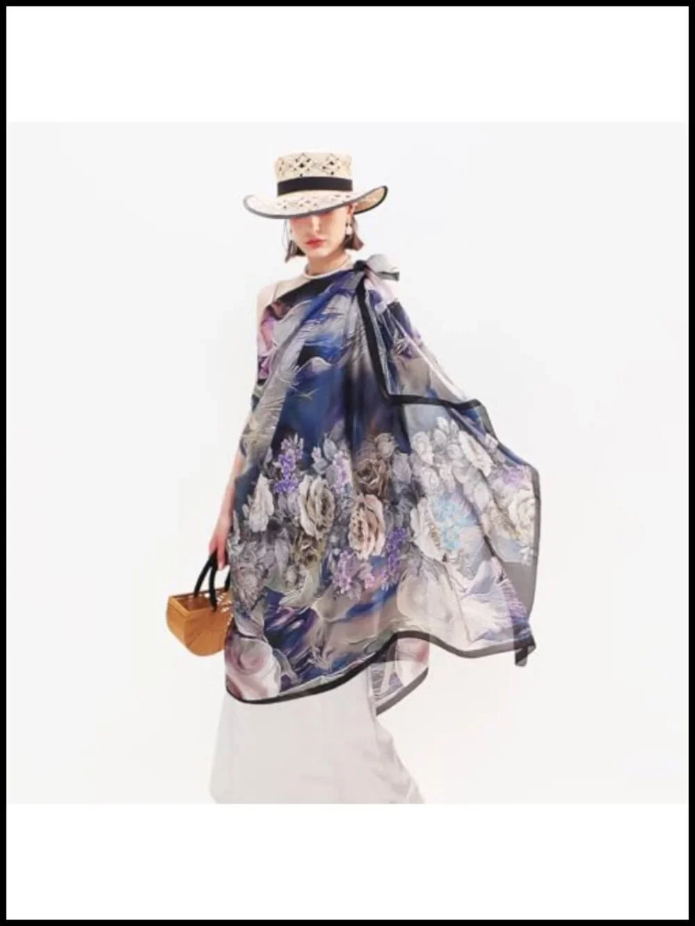 100% Mulberry Silk Pashmina Shawl Oversized Floral Wrap for Evening Dresses